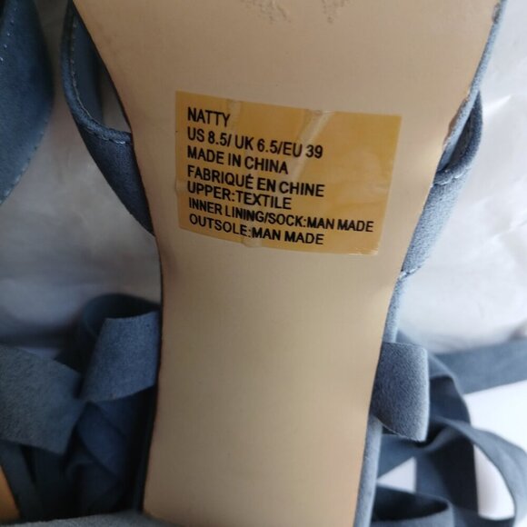 Shoe Dazzle  'Natty' Dusty Blue Suede OpenToe BlockHeel 34"Lace Over Ankle Sz8.5 - Picture 7 of 8